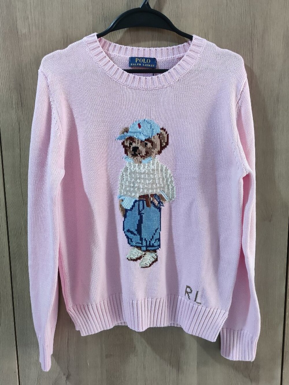 Polo Ralph Lauren Baby Pink Polo Bear Crewneck Knit Sweater
